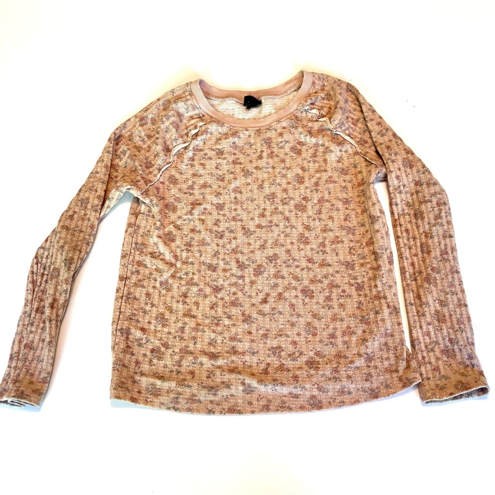 Art Class Girls Waffle Knit Floral Cozy Shirt Size L (10/12) Neutral